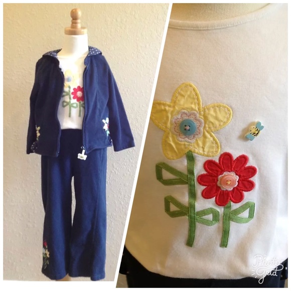 Gymboree Other - Gymboree 4T Set🌼 Navy Blue Polkadots & Flowers🌼
